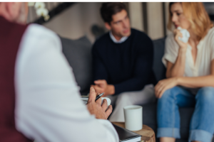 Couple getting marriage help in counseling.