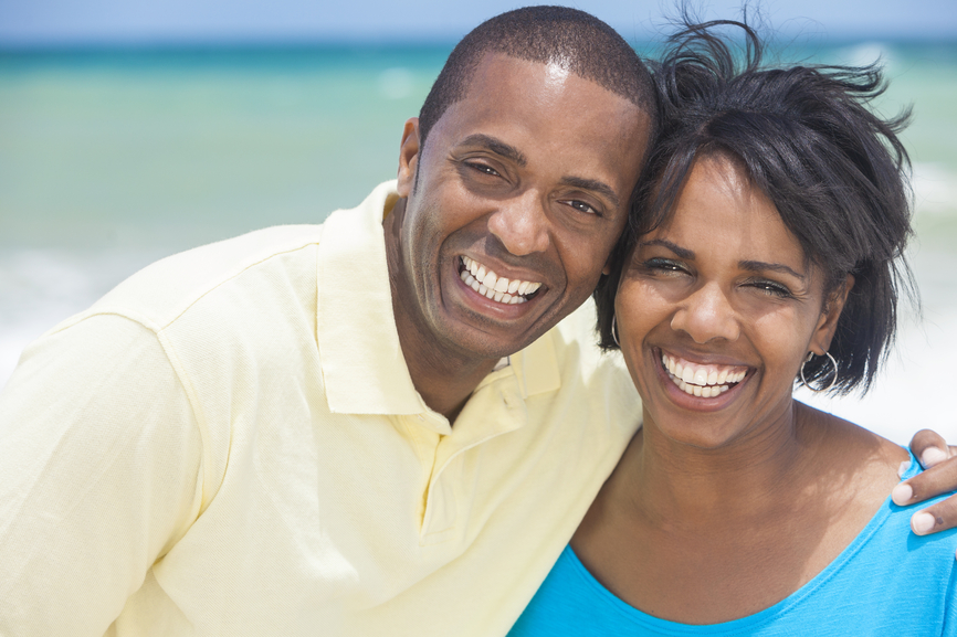 Happy African American Man Woman Couple Beach