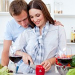 Intimate couple preparing dinner